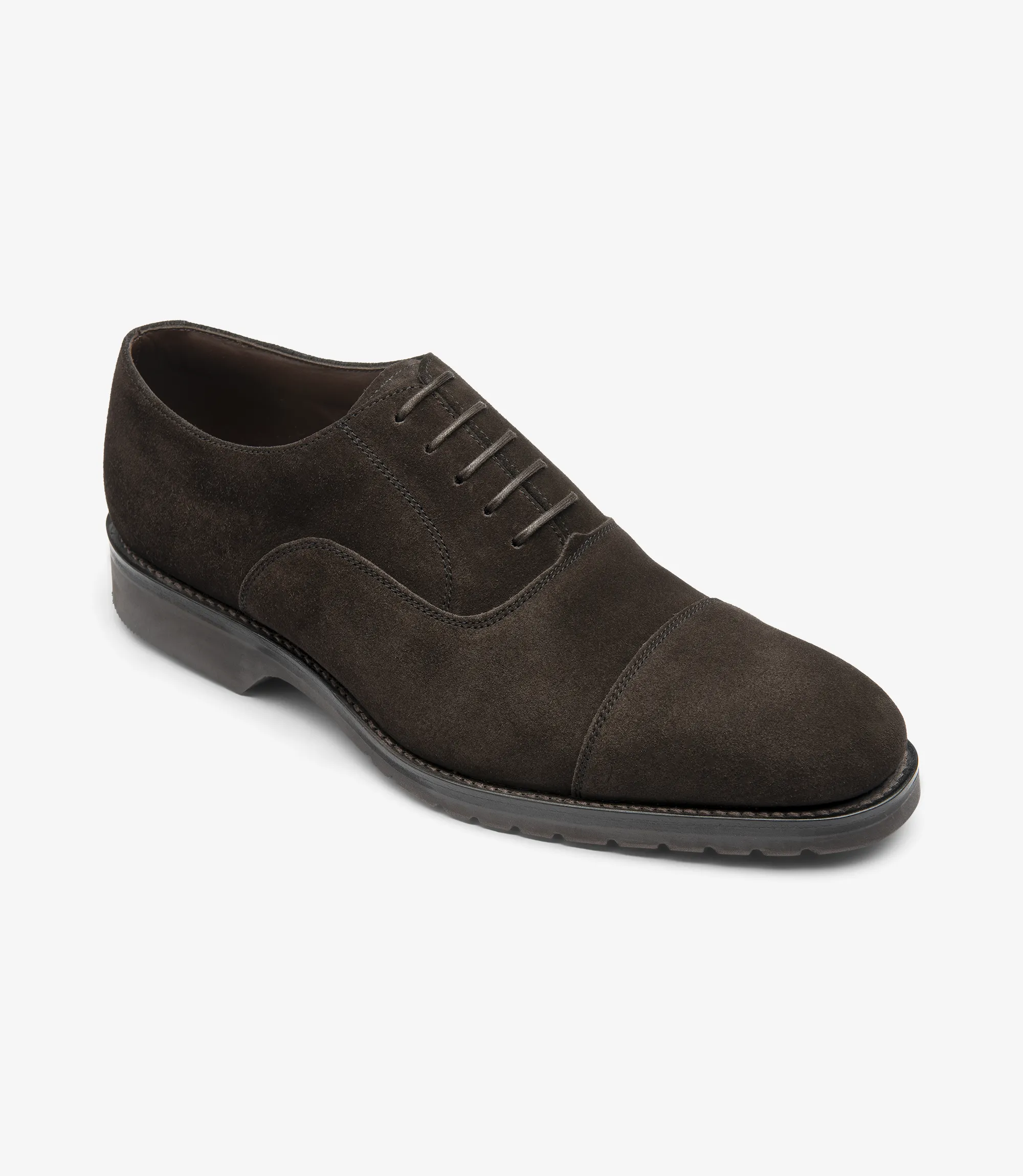 Men's Hitchcock Dark brown suede toe-cap shoes featuring rubber soles | Angle View