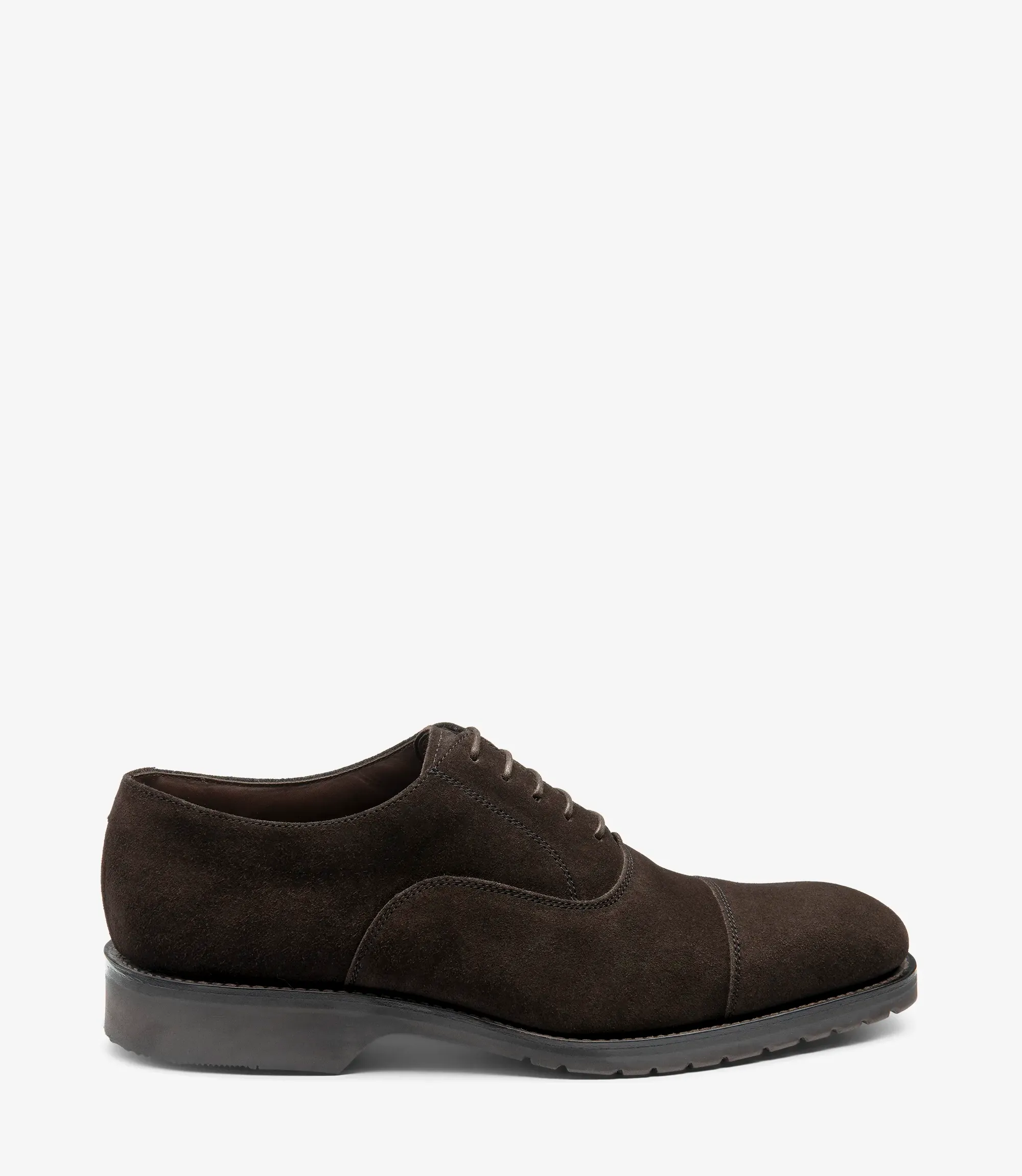 Men's Hitchcock Dark brown suede toe-cap shoes featuring rubber soles | Side View