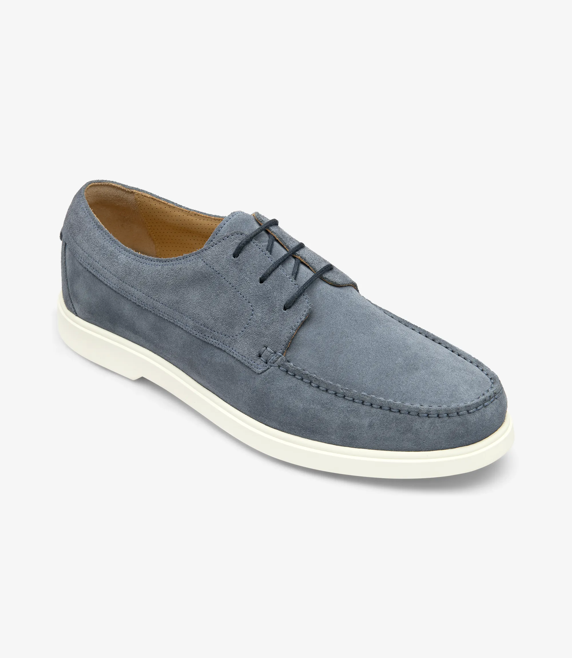 Men's Sardinia Light Blue Suede loafer shoes featuring rubber soles | Angle View